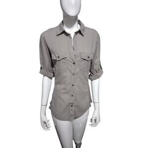James Perse Womens 3 Large Roll Tab Contrast Panel‎ Luxury Prep Old Money Shirt